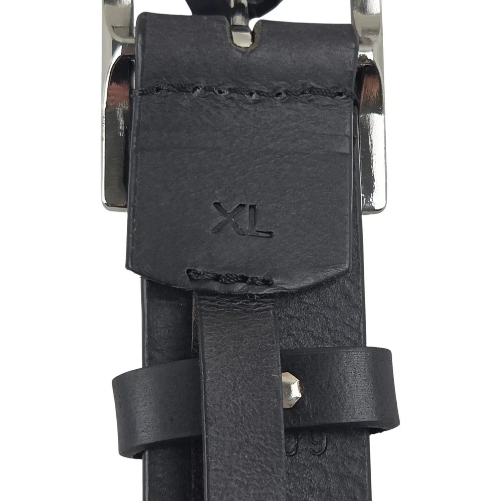 NWT Black Perforated Leather Belt Floral Festival XL Boho Silver Tone Buckle
